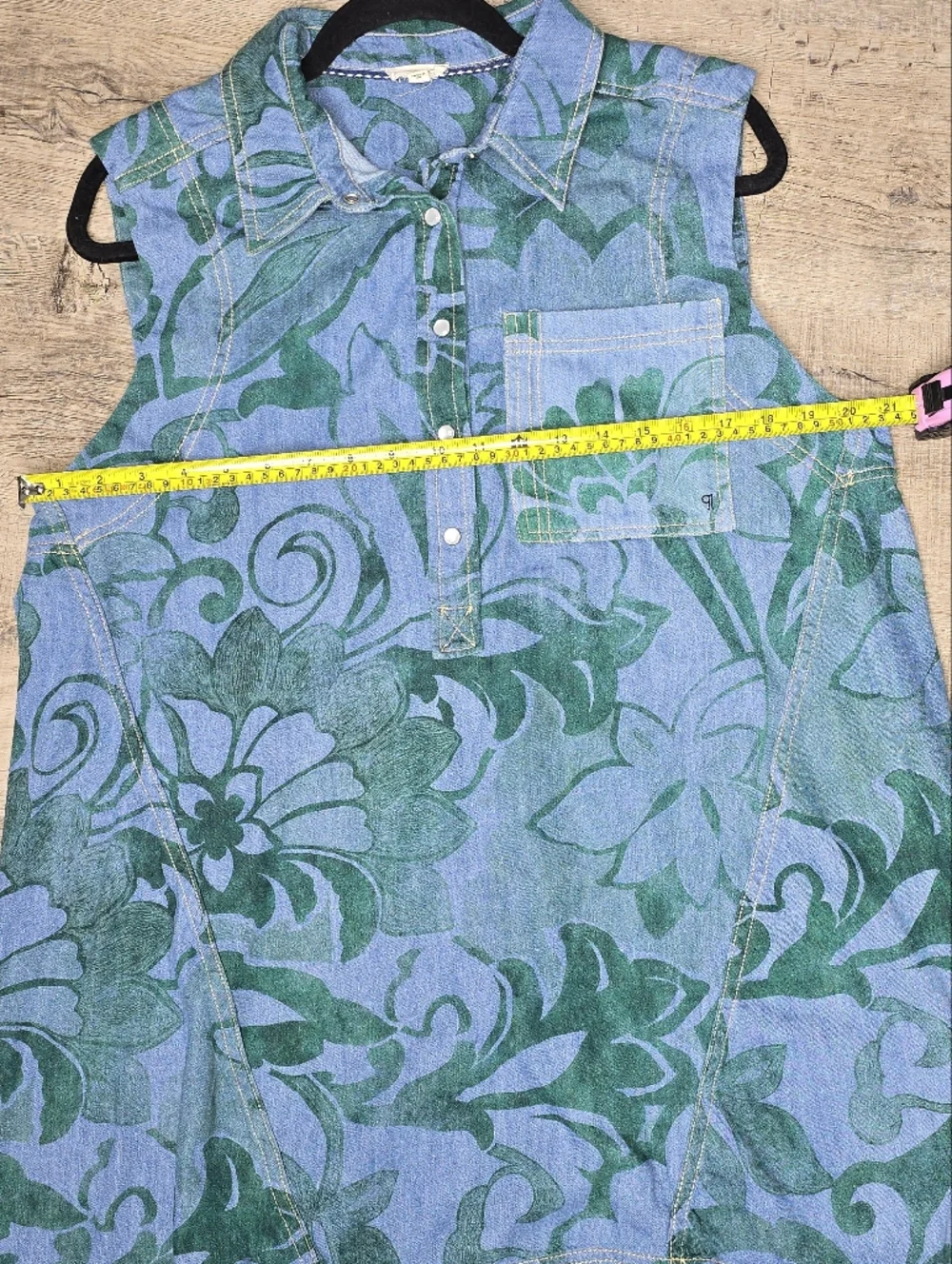 Anthropologie Pilcro Denim Shift Dress Green Floral Sleeveless Button Front Size - Picture 13 of 13